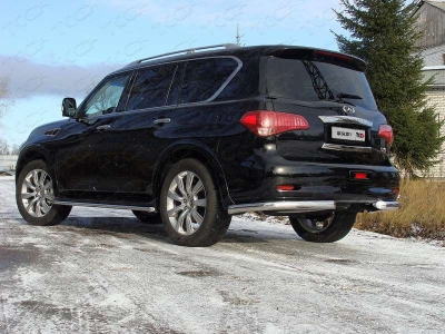 Защита заднего бампера уголки 76 мм ТСС для Infiniti QX56 2010-2013