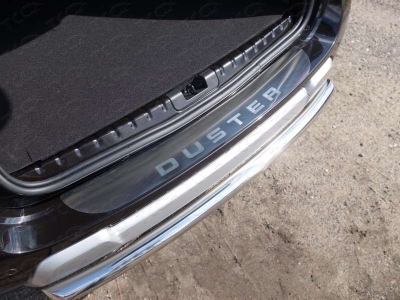Накладка на задний бампер шлифованный лист надпись Duster ТСС для Renault Duster 2015-2021