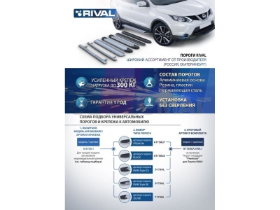 Пороги алюминиевые Rival Silver New для Skoda Kodiaq 2017-2021